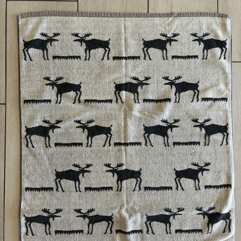Vtg 90s Kimlor Mills Moose Bath Towel Set 2 Cotton Portugal Cabin Lodge Rustic